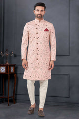 Pink Silk Embroidered Kurta Pajama Set