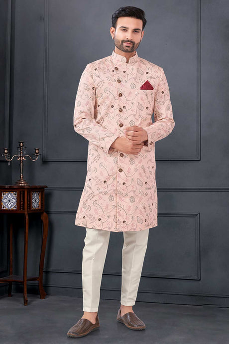 Pink Silk Embroidered Kurta Pajama Set