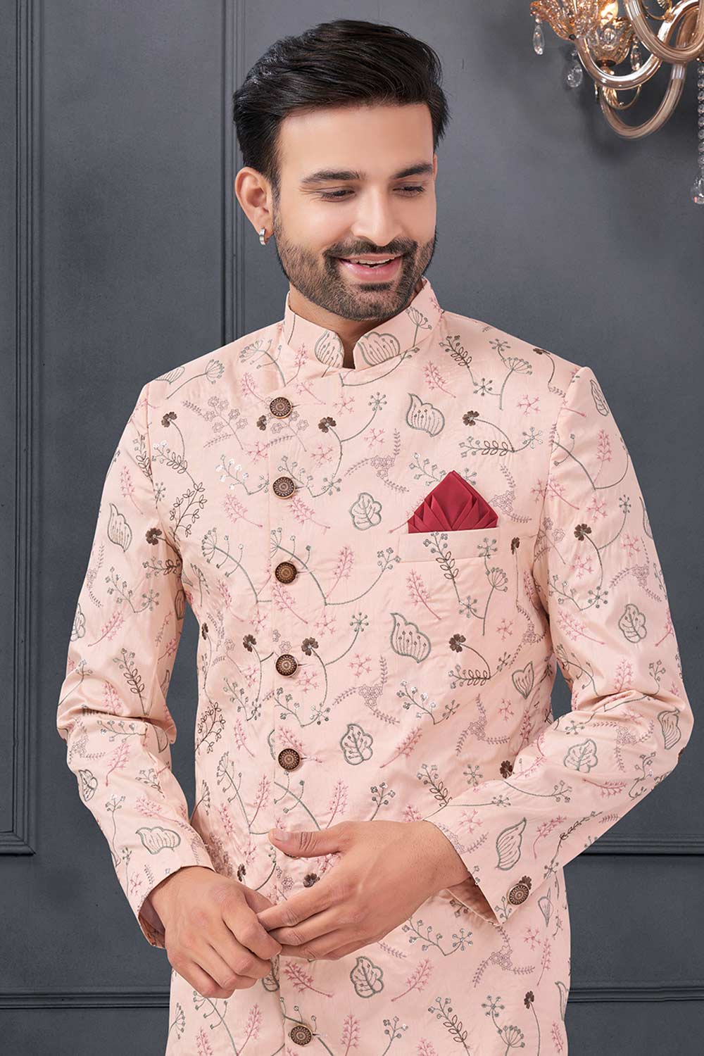 Pink Silk Embroidered Kurta Pajama Set