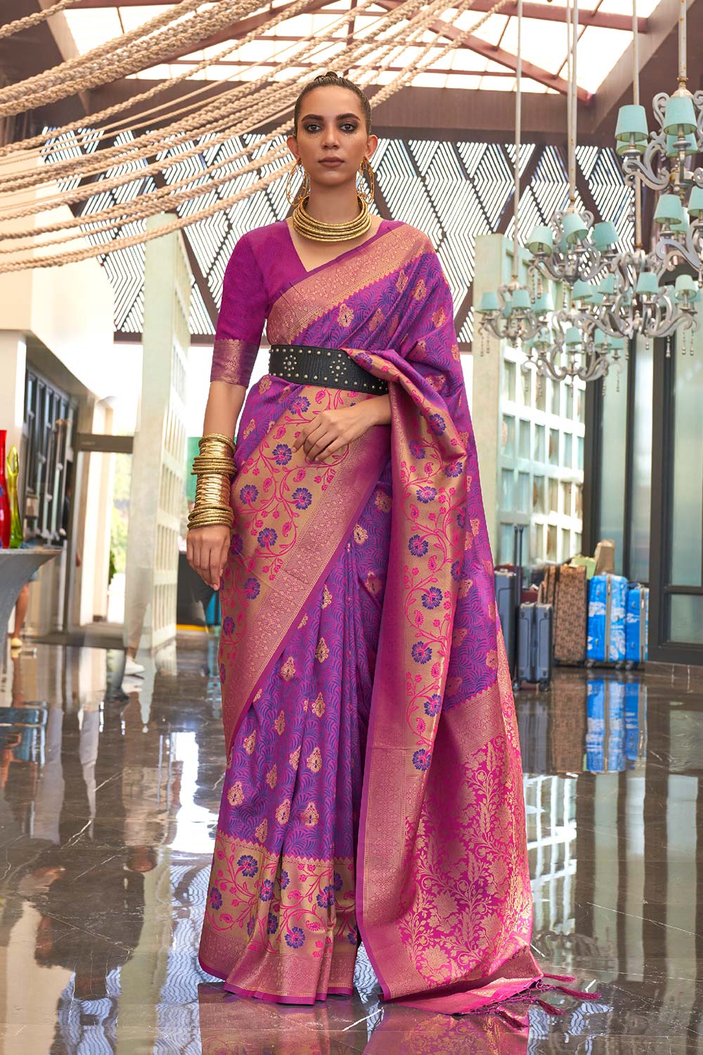 Kalkaa Purple Silk Woven Saree