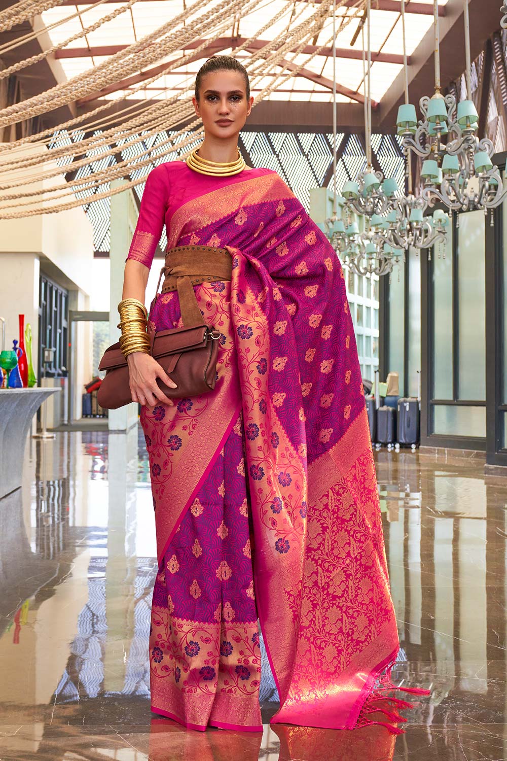 Kalkaa Purple Silk Woven Saree