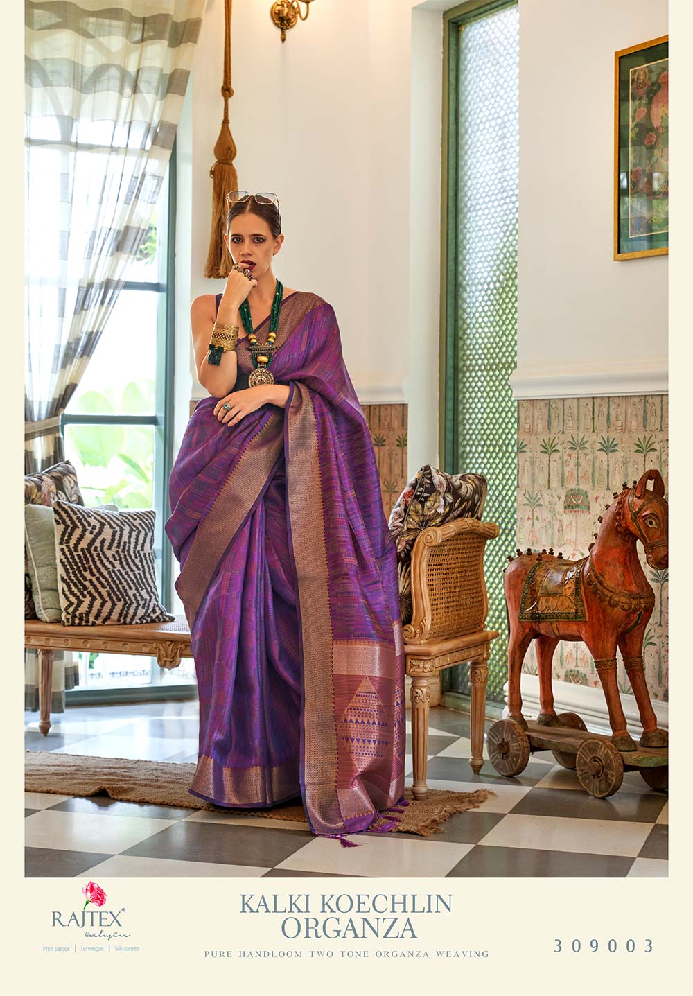 Kalki Purple Organza Woven Saree