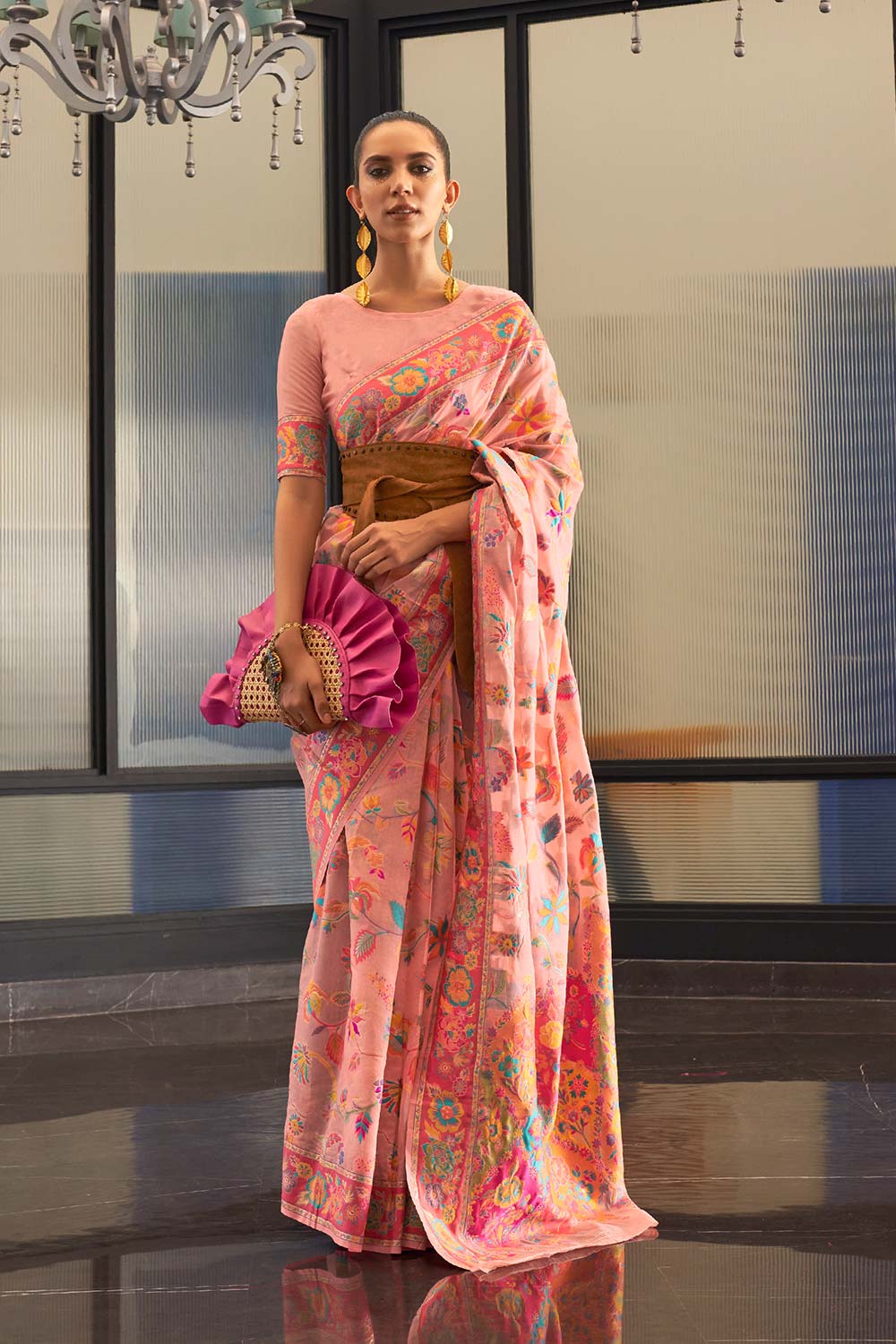 Kabira Pink Modal Woven Saree