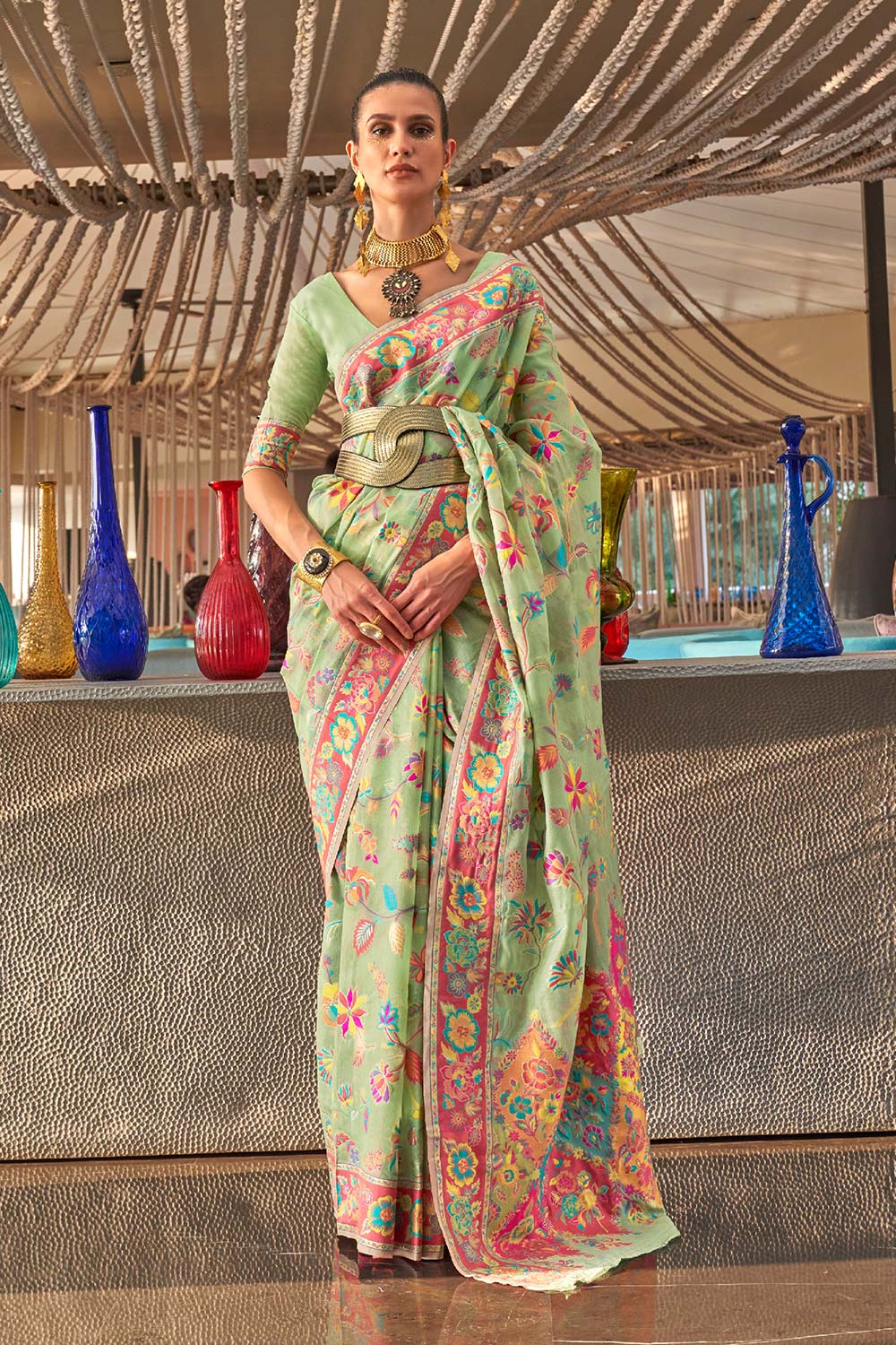 Kabira Green Modal Woven Saree