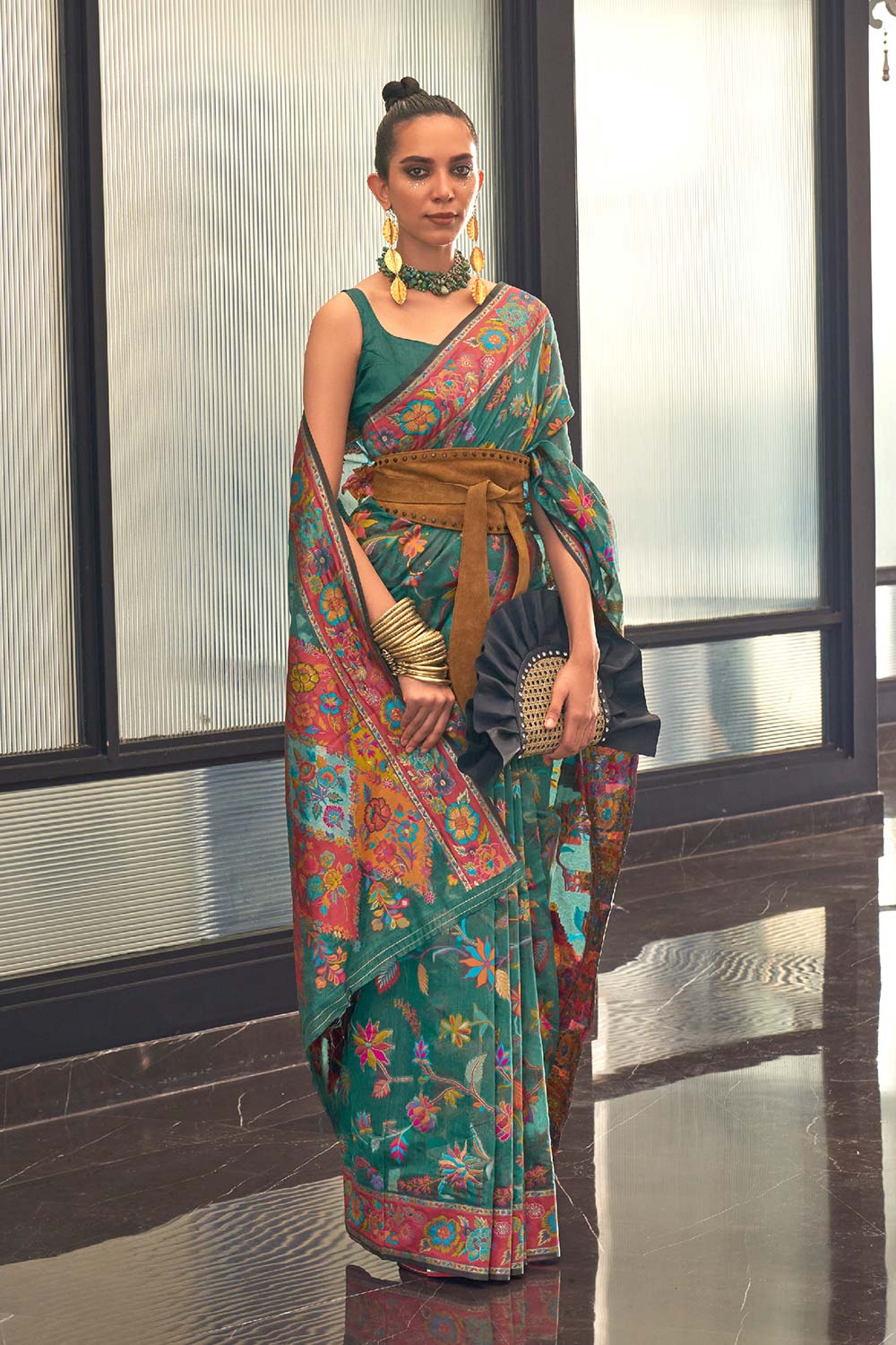 Kabira Teal Modal Woven Saree