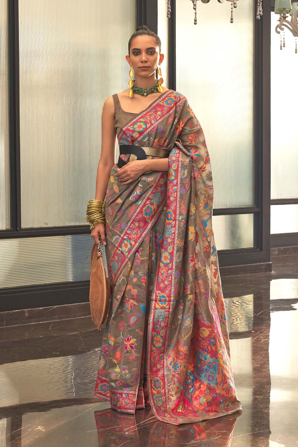 Kabira Brown Modal Woven Saree