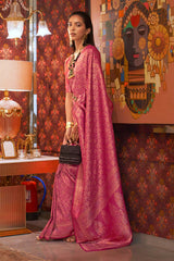 Kabby Silk Pink Woven Handloom Saree