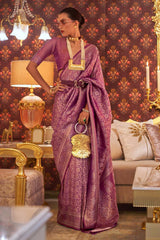 Kabby Silk Purple Woven Handloom Saree