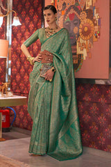 Kabby Silk Green Woven Handloom Saree