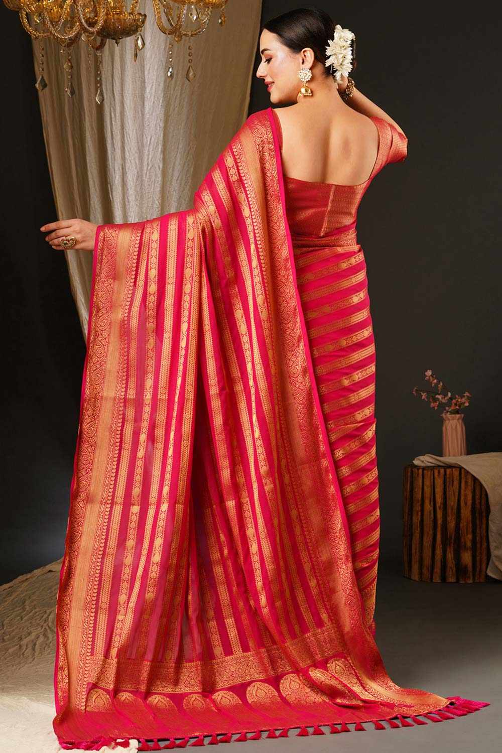 Alekha Pink Georgette Printed Saree