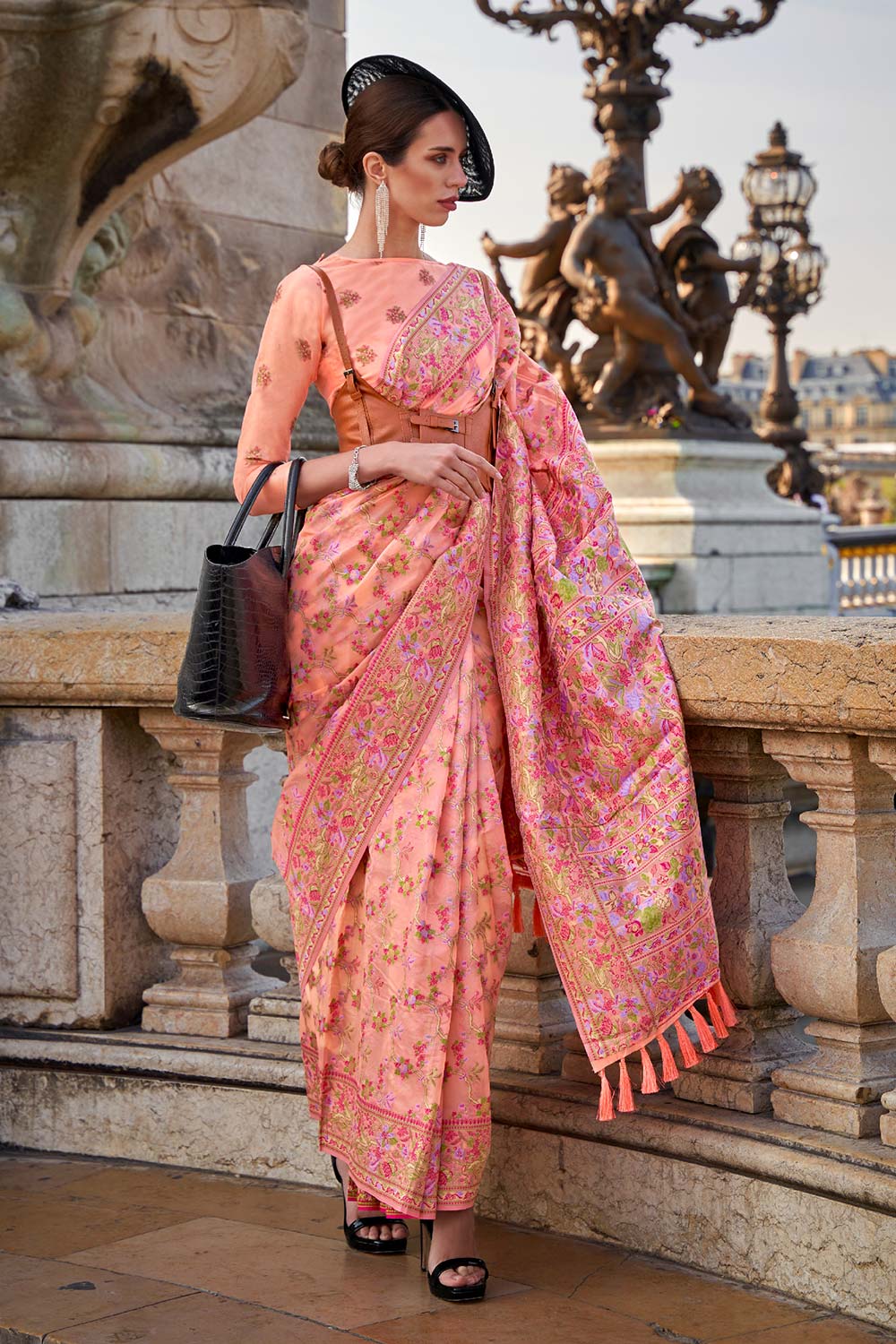 Kaarsi Silk Peach Woven Handloom Saree