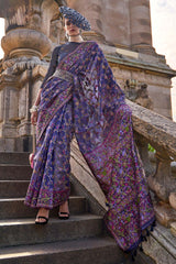 Kaarsi Silk Violet Woven Handloom Saree