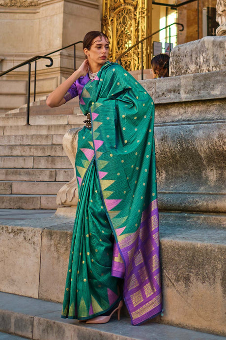 Khwab Silk Teal Woven Saree