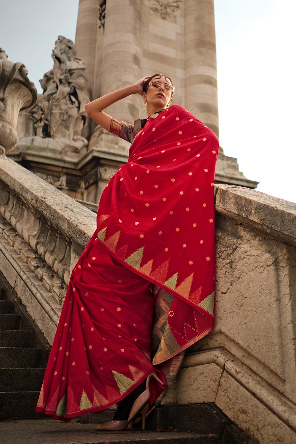 Khwab Silk Red Woven Saree