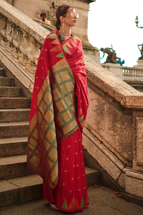 Khwab Silk Red Woven Saree