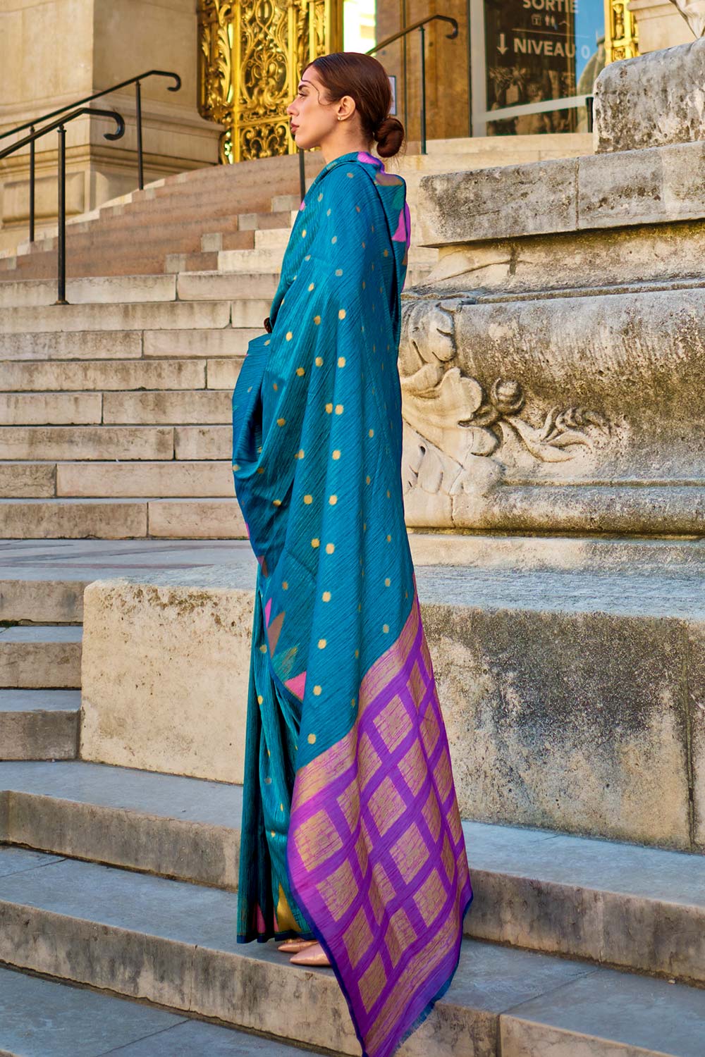 Khwab Silk Teal Woven Saree