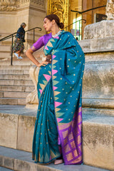 Khwab Silk Teal Woven Saree