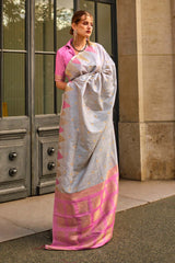 Khwab Silk Grey Woven Saree