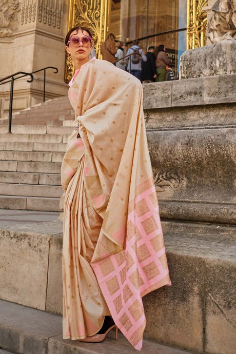 Khwab Silk Beige Woven Saree