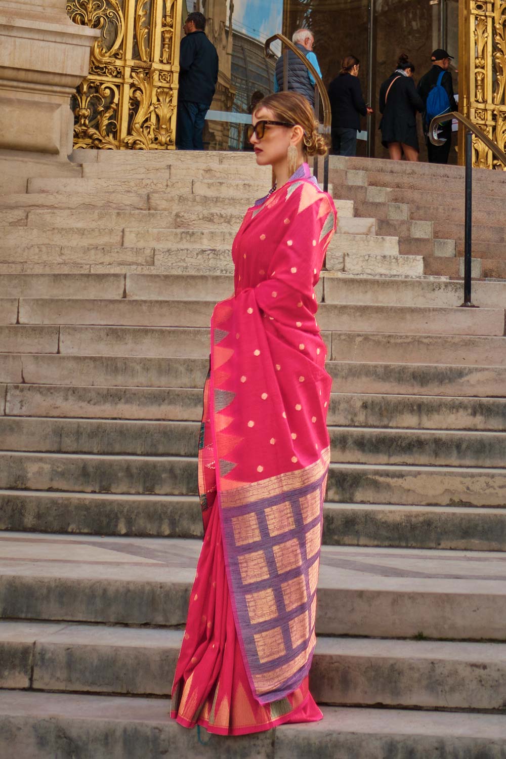 Khwab Silk Pink Woven Saree