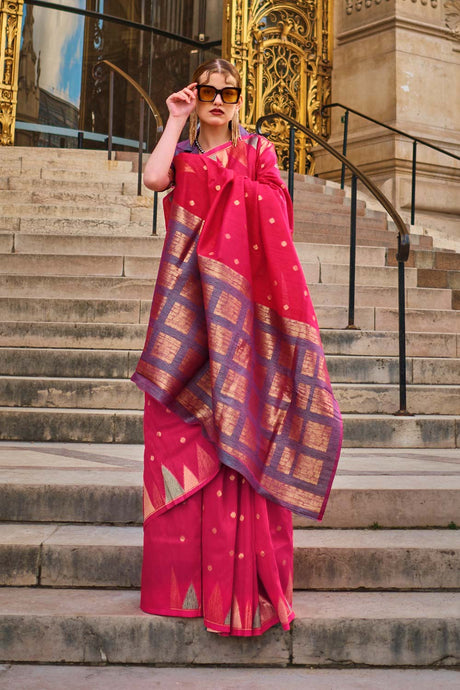 Khwab Silk Pink Woven Saree