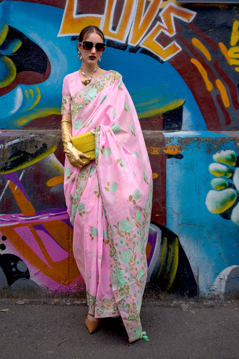 Krafitti Silk Lavender Printed Saree