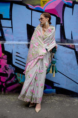 Krafitti Silk Grey Printed Saree