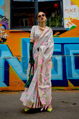 Krafitti Silk Grey Printed Saree