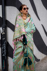 Krafitti Silk Green Printed Saree