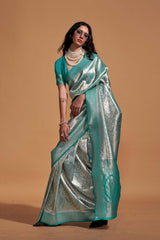 Kanjeepuram Silk Sea Green Woven Handloom Saree