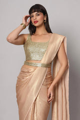 Meera Peach & Gold Shimmer Georgette Ready To Wear Saree