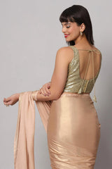 Meera Peach & Gold Shimmer Georgette Ready To Wear Saree