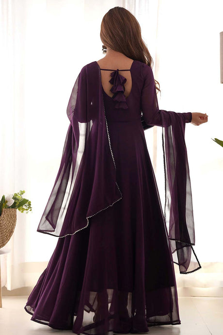 Magenta Georgette Plain Full Sleeves Anarkali Suit Set