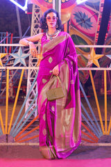 Karnival Silk Purple Woven Handloom Saree