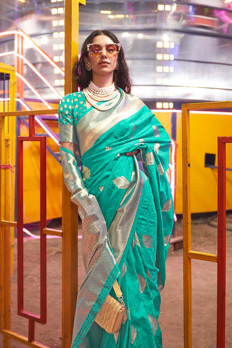 Karnival Silk Teal Woven Handloom Saree