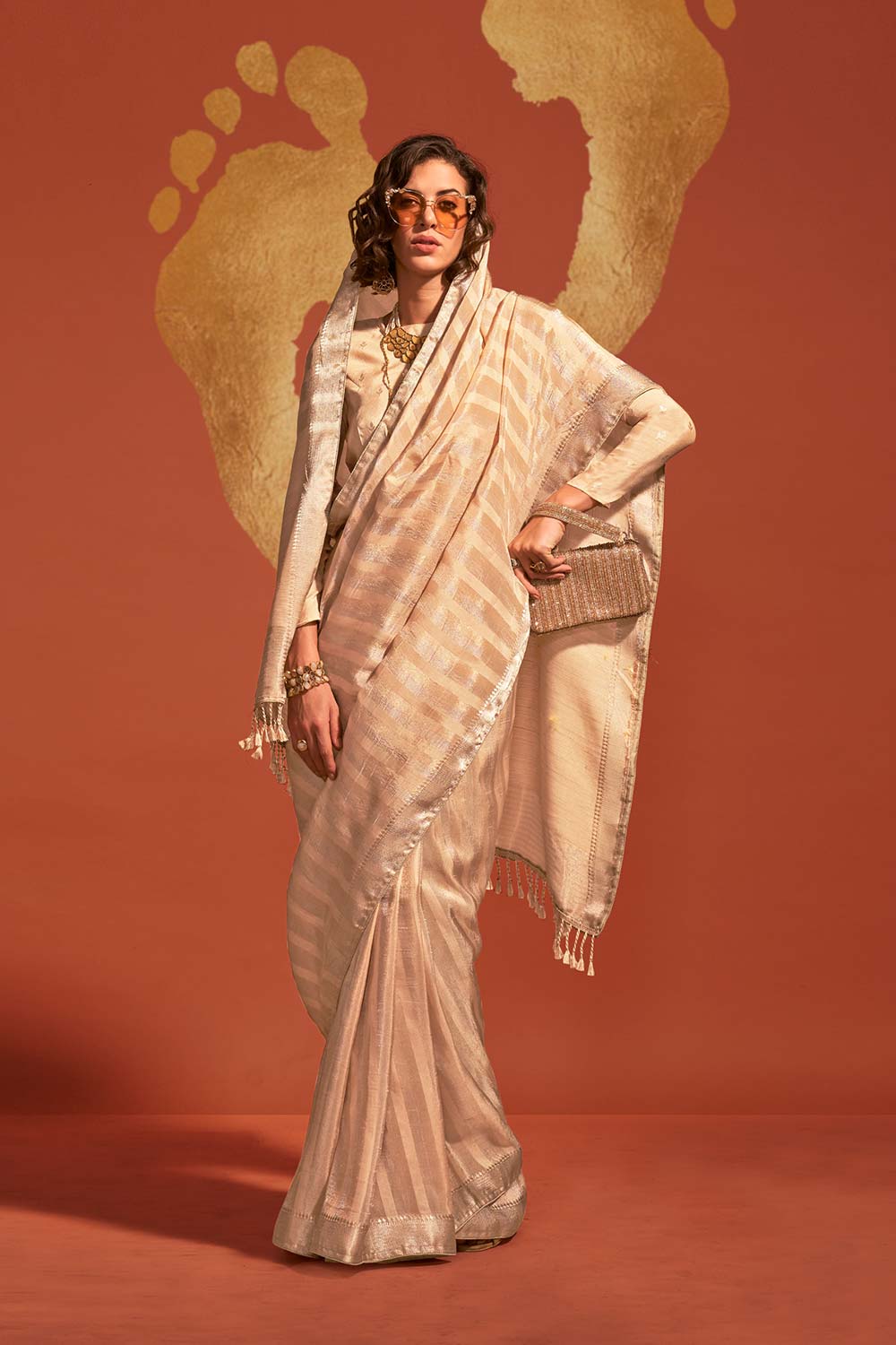 Ksatsuma Beige Viscose Woven Saree