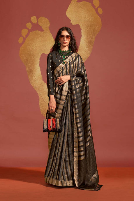 Ksatsuma Black Viscose Woven Saree