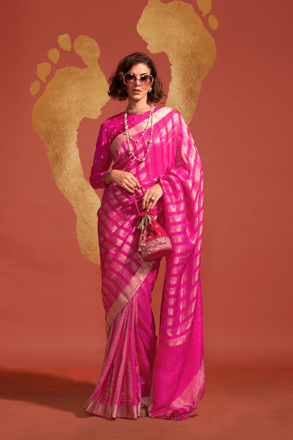 Ksatsuma Pink Viscose Woven Saree