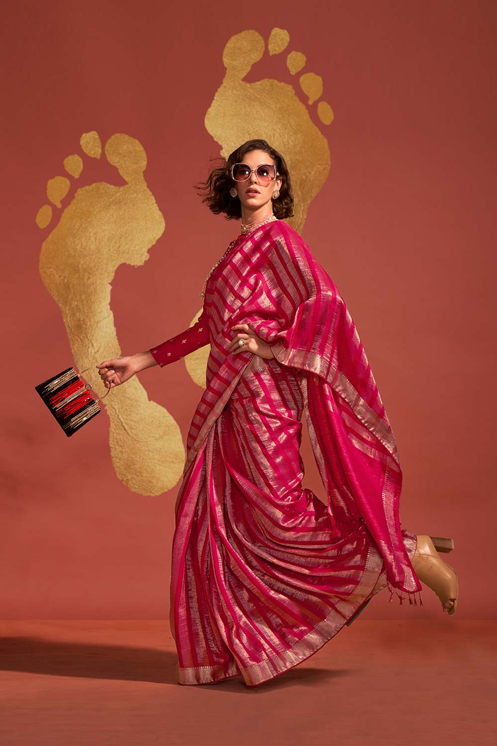 Ksatsuma Red Viscose Woven Saree