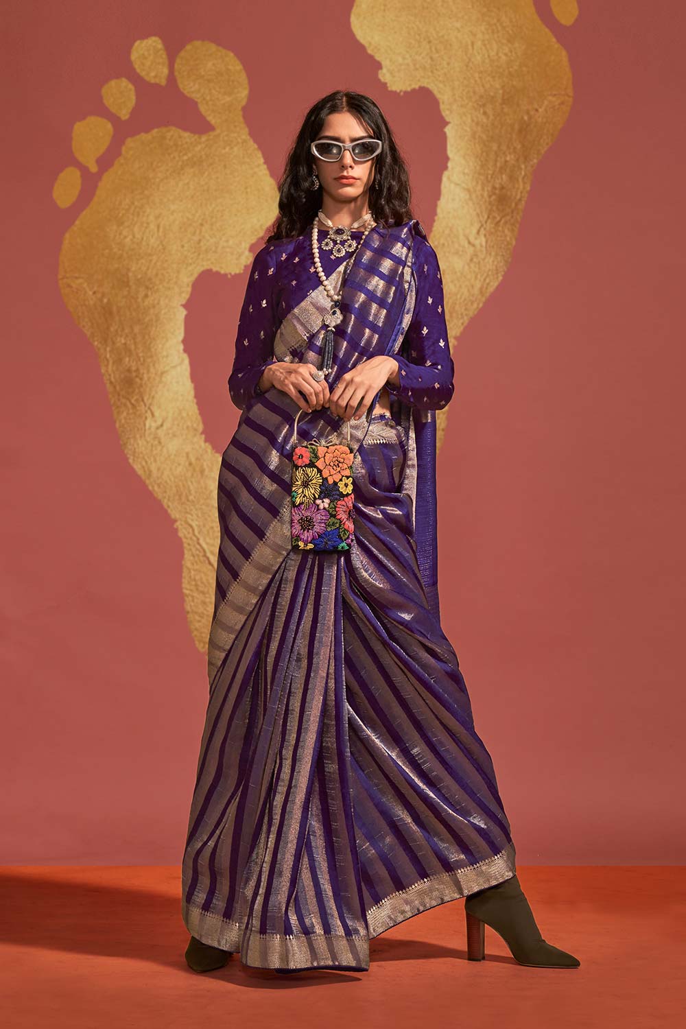 Ksatsuma Navy Blue Viscose Woven Saree