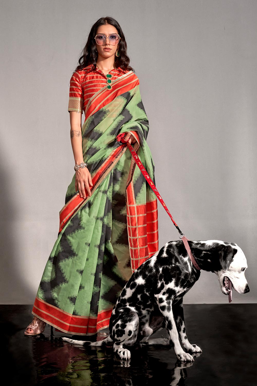 Khimsaar Green Silk Woven Saree