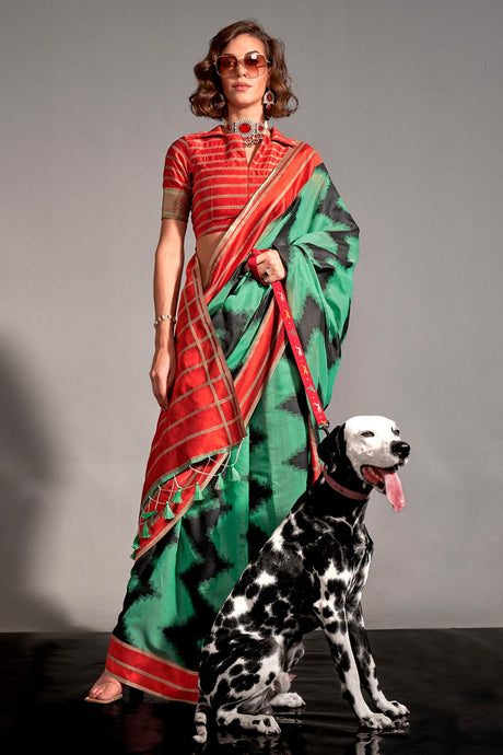 Khimsaar Green Silk Woven Saree