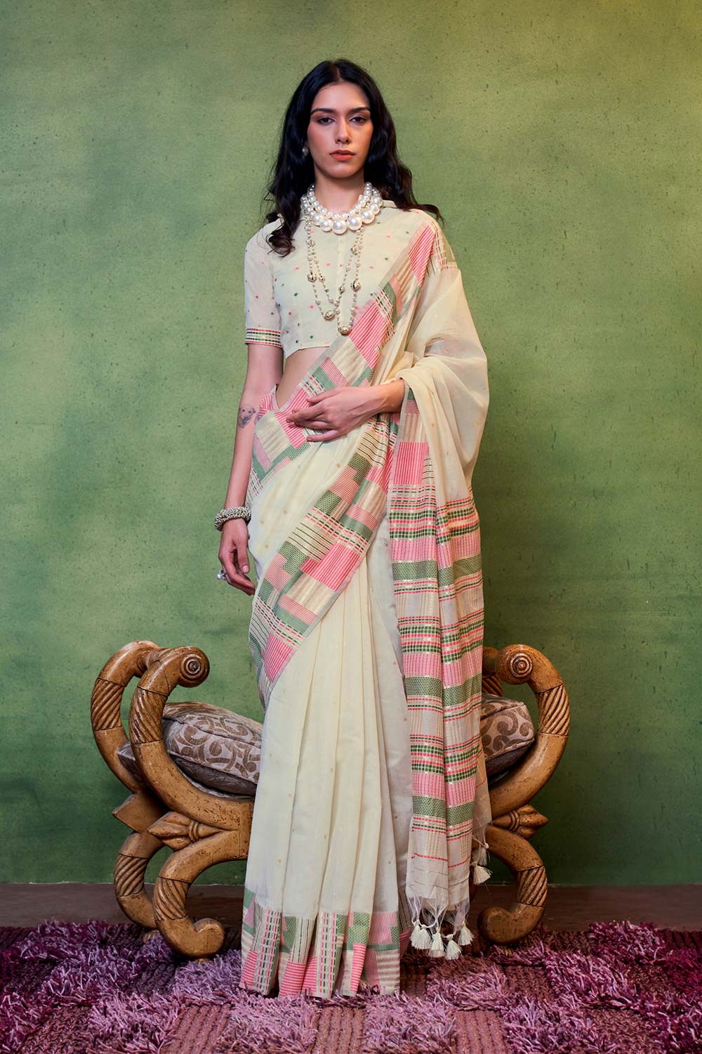 Khwaaish Silk White Woven Saree