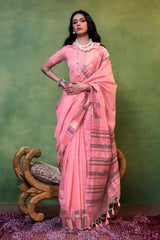 Khwaaish Silk Pink Woven Saree