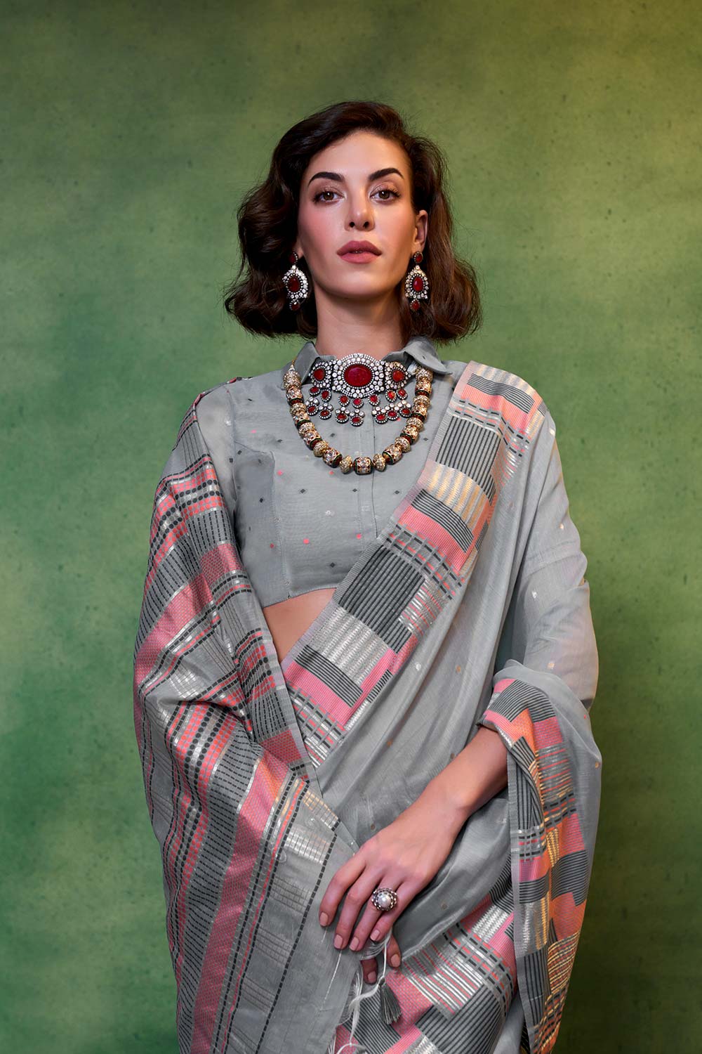 Khwaaish Silk Grey Woven Saree