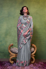 Khwaaish Silk Grey Woven Saree