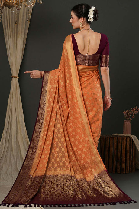 Alekha Orange Georgette Printed Saree