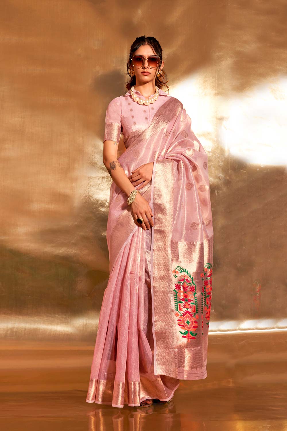 Korra Tissue Lavender Printed Saree