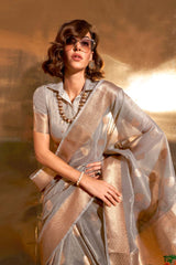 Korra Tissue Grey Printed Saree