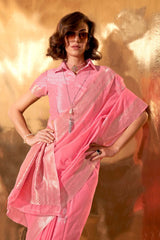 Kelly Linen Pink Woven Saree